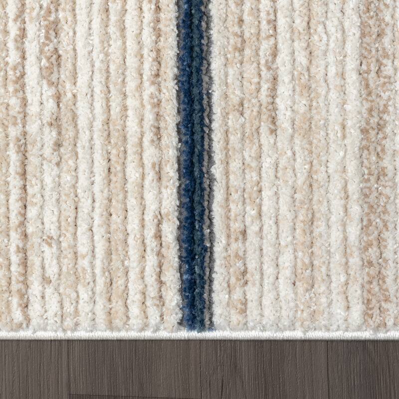 Sevita Contemporary Geometric Polyester Blend Area Rug, Blue/Gray