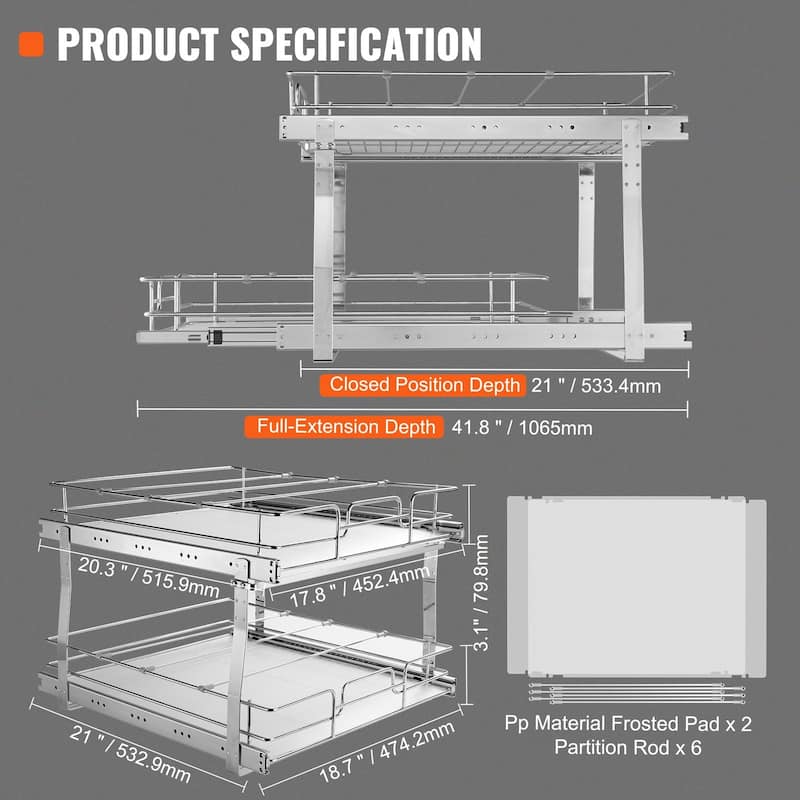 Pull Out Cabinet Organizer for Kitchen or Bathroom and Chrome Steel Shelf
