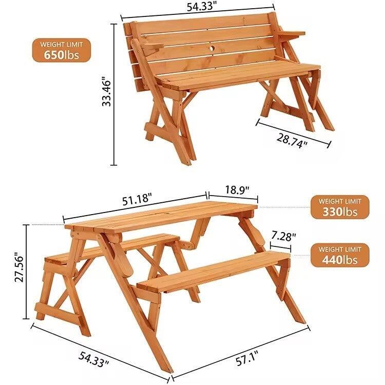 2 in 1 Picnic Table/Bench 54.33 in. L x 57.1 in. W x 27.56 in. H