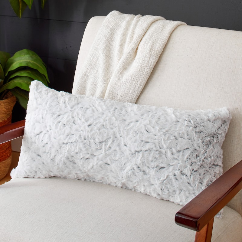 Sorra Home Indoor Faux Fur Knife Edge Lumbar Pillow (Single) - 16 in x 26 in - Fauxchilla Silver Fox