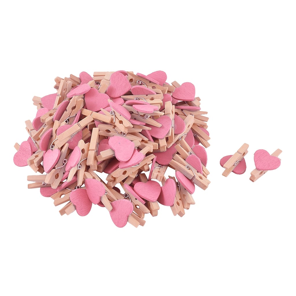 Party Wedding Card Photo Decoration Crafts Mini Wooden Clip Peg 100pcs - Wood Color,Pink - 1.2" x 0.7" x 0.4"(L*W*T)