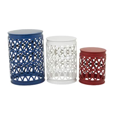 Metal Indoor Outdoor Nesting Accent Table with Carved Trellis Design - Set of 3 Multi Colored - Roche River Decor