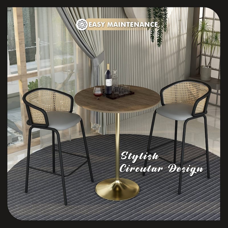 LeisureMod Verve 36" Round Dining Table with MDF Wood TableTop and Brushed Gold Base for Kitchen & Dining Room