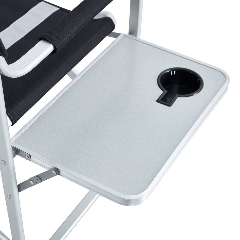 1-piece Padded Folding Outdoor Chair with Side Table and Storage Pockets
