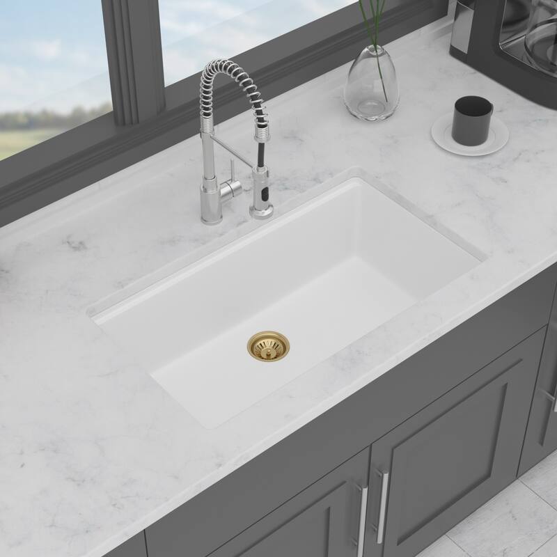 Kitchen Sink - 33" x 19" x 9.65" White Granite Composite Workstation Undermount Single Bowl Kitchen Sink