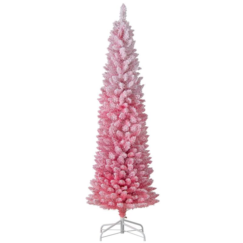 Costway 6/7 FT Snow-flocked Artificial Pink Christmas Tree with 140 - See Details