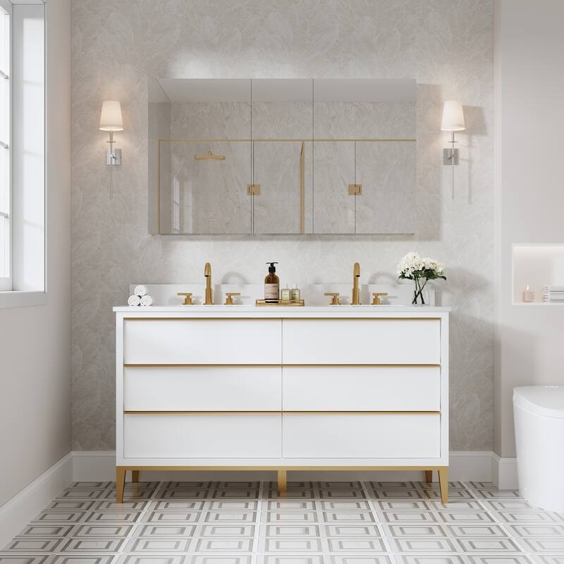 52"W X 30'H Bathroom Recessed or Surface Wall Mount Medicine Cabinet With Adjustable Glass Shelves