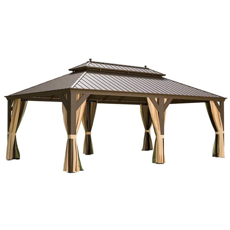 Outdoor Hardtop Gazebo with Galvanized Steel Double Roof & Aluminum Frame, Outdoor pergola with Premium Curtains and Nettings