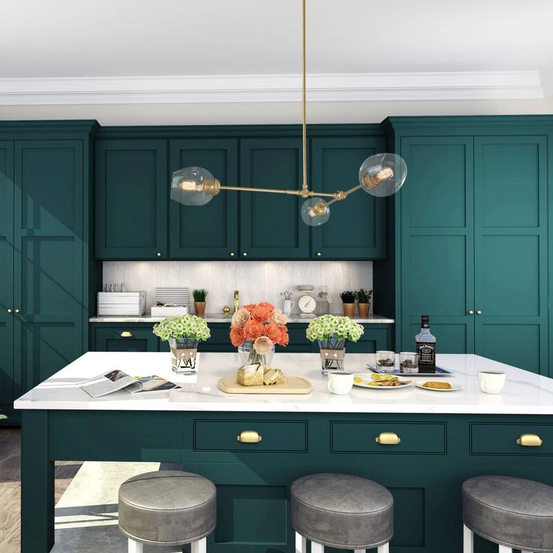Mid-Century Modern 3-Light Gold Chandelier Hanging Ceiling Pendant Lights for Dining Room - 31.5"W x 29.5"H