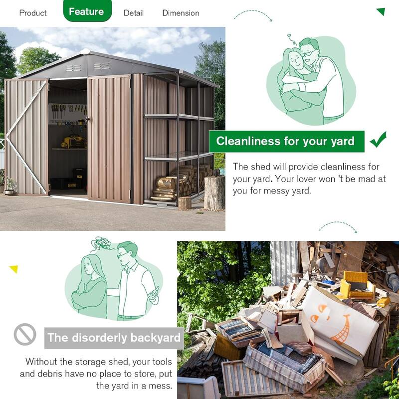 AECOJOYOutdoor Metal Storage Shed with Rack Utility Shed w/ Shelves