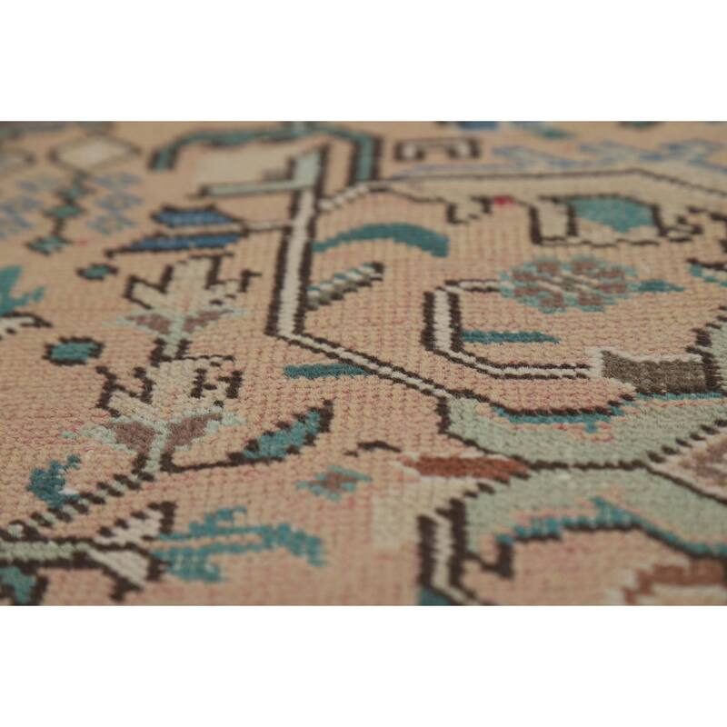 Geometric Peach Tabriz Persian Vintage Rug Hand-Knotted Wool Carpet - 8'1"x 11'3"