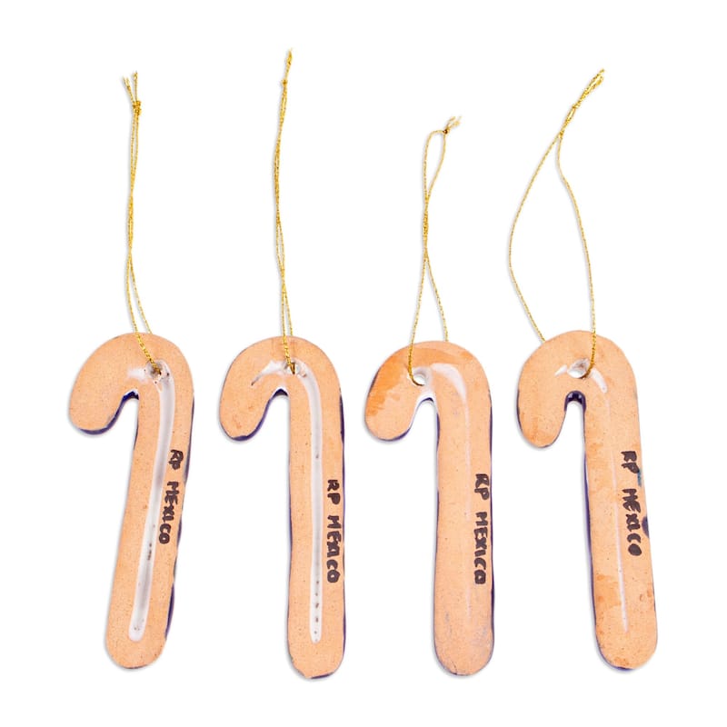 Novica Handmade Lapis Canes Ceramic Ornaments (Set Of 4)
