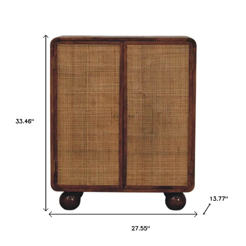 HomeRoots 33" Brown Solid Wood And Inlaid Rattan Accent Cabinet With Two Doors