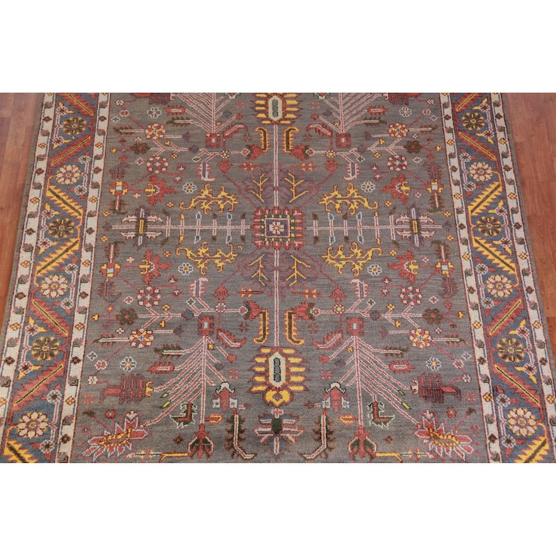 Hand Knotted Oriental 100% Wool Carpet Traditional Geometric Greys & Charcoal Heriz (serapi) Area Rug - 9' 10'' X 7' 11''