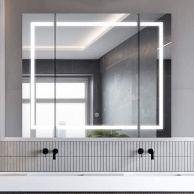 AQUADOM Royale Plus 48W Bathroom Led Lighted Medicine Cabinet Defogger, 3X LED Adjustable Magnifying Mirror, Electrical Outlets.