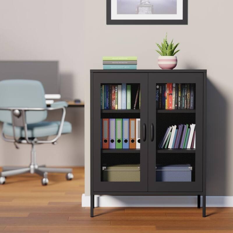 Metal Storage Cabinet with Mesh Doors and Shelves,Multipurpose Storage Rack,3-Tier Office Cabinet,Locker Style Accent Cabinet