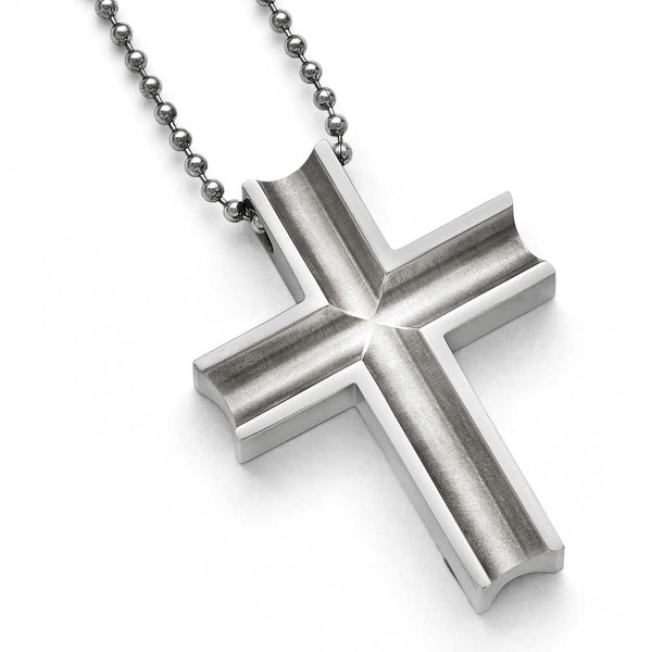 Chisel Titanium Polished Cross Necklace - 24 in