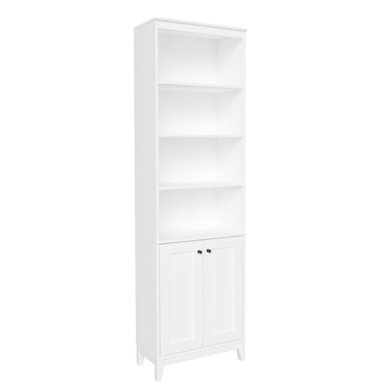 Prepac Yaletown 79.5" H Bookcase, Extra Tall Bookshelf with 4 Shelves and 2 Doors, Accent Bookshelf for Living Room, Home Office - White