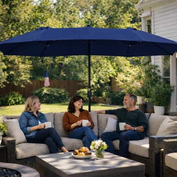 butterfly patio umbrella Kozyard 15-ft Steel Navy No-tilt Market Patio Umbrella with Lights with Base one_size