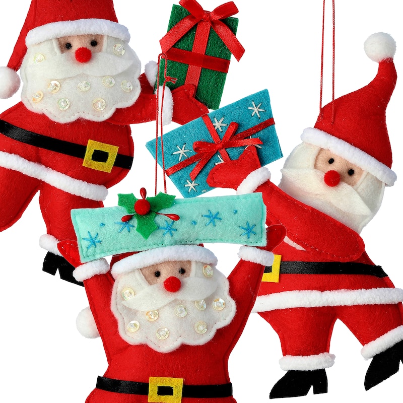 6" Felt Santa With Gift Ornament Set of 3
