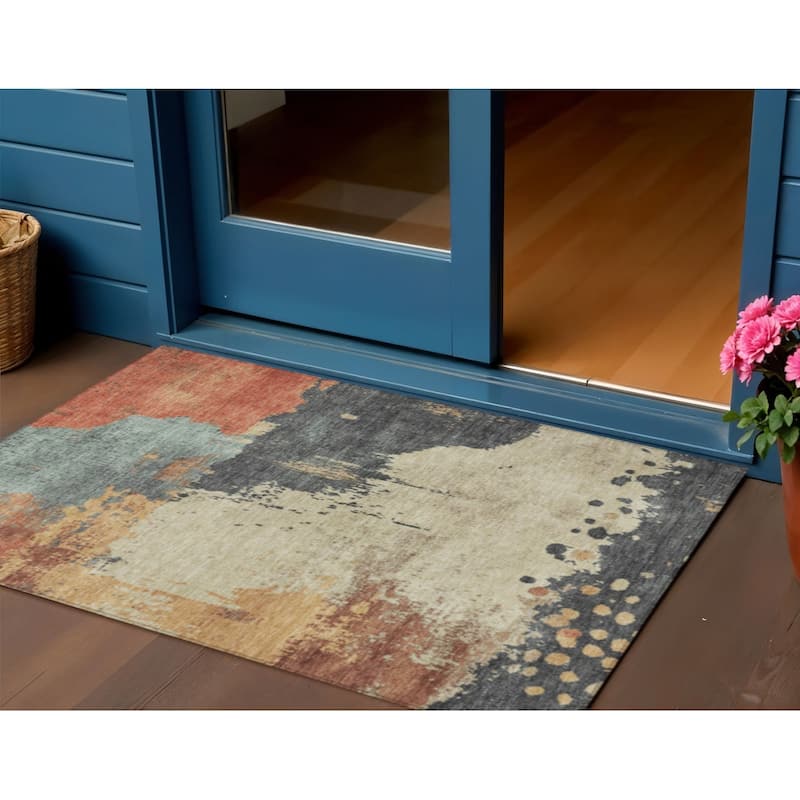 HomeRoots Abstract Transitional Rectangle Outdoor Rug - 3' x 5'