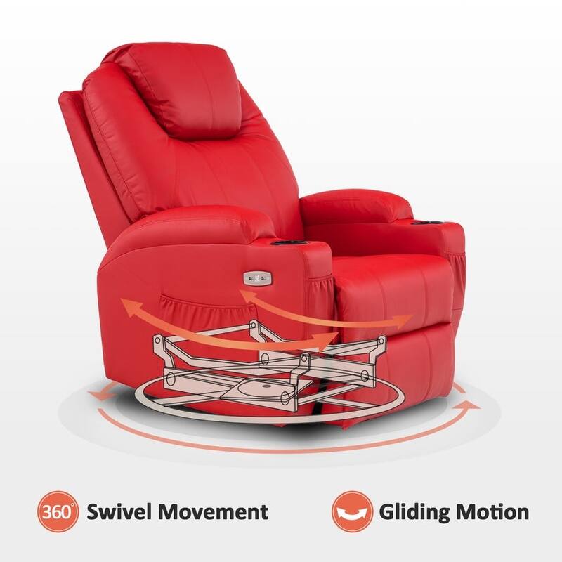 MCombo Manual Swivel Glider Rocker Recliner Chair with Massage and Heat, Faux Leather 8031