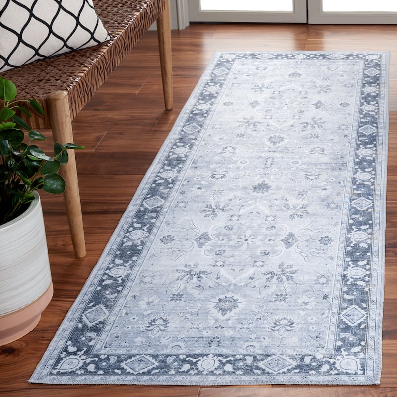 SAFAVIEH Arizona Iseult Machine Washable Slip Resistant Vintage Oriental - 2' 6" x 8' - Light Grey/Grey Green - Runner