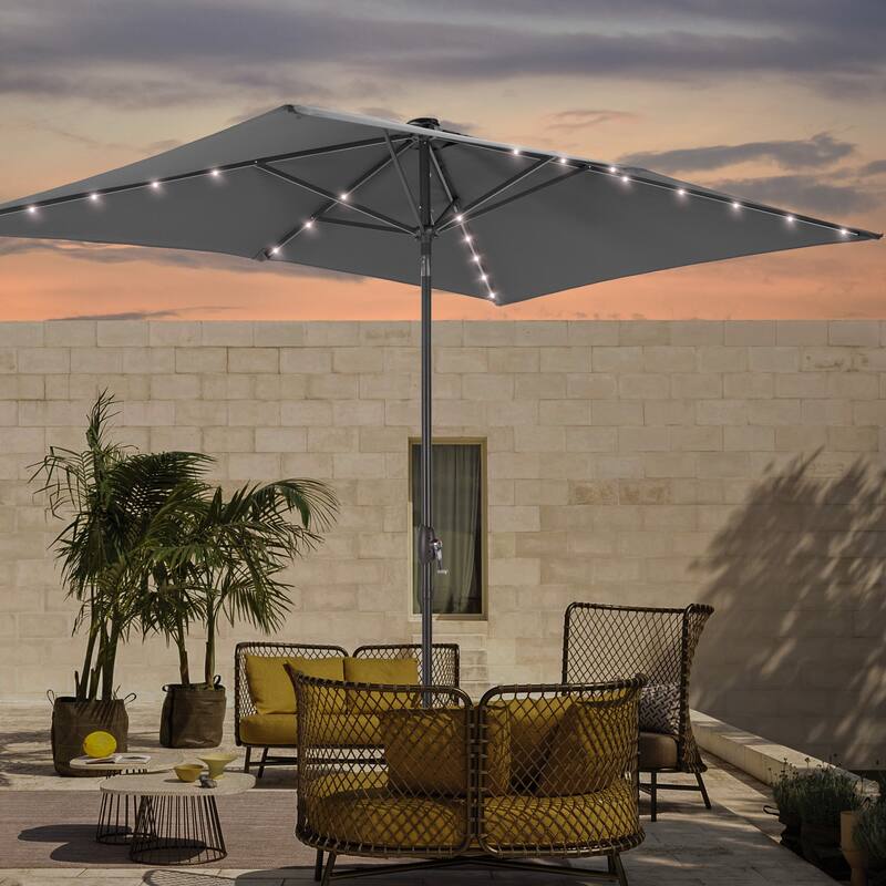 LIVOOSUN 6x9Ft LED Patio Umbrella Weather Resistant Table Umbrella - Gray