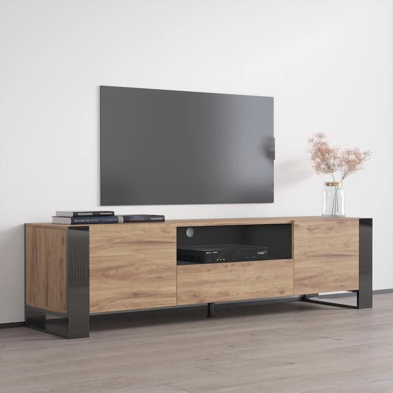 Meble Furniture Woody 71" Modern High Gloss TV Stand with Storage - Fits TVs up to 75" - European Made for up to 80" TVs