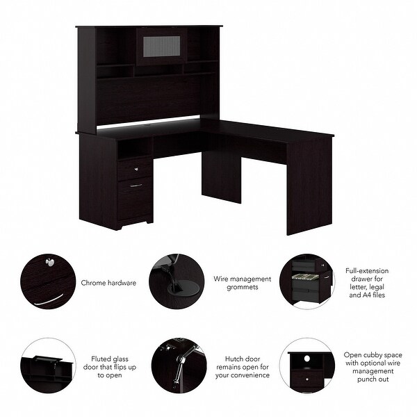 Cabot 60W L Shaped Computer Desk with Hutch by Bush