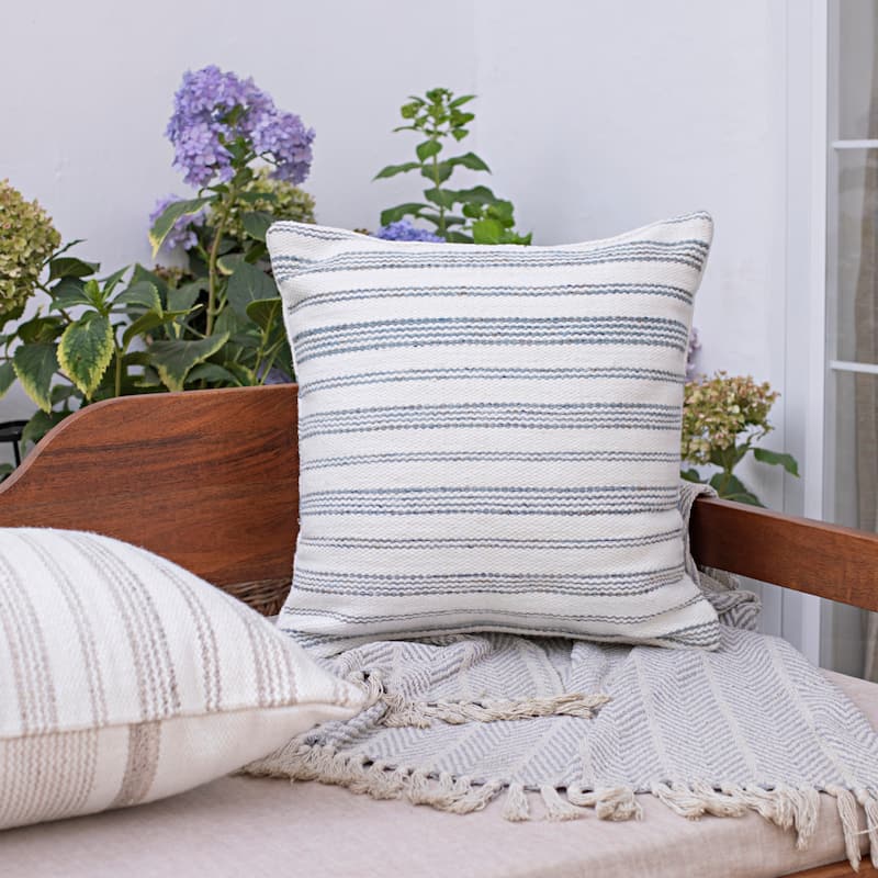 Sevita Farmhouse Striped Hand-Woven Indoor/Outdoor Throw Pillow
