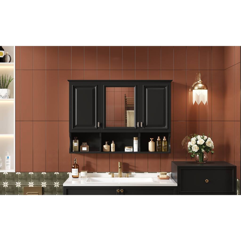 Rossetta 41'' High-Definition Mirror Bathroom Cabinet with Half-Moon Shape Open Shelves and Soft-Closing Hinges