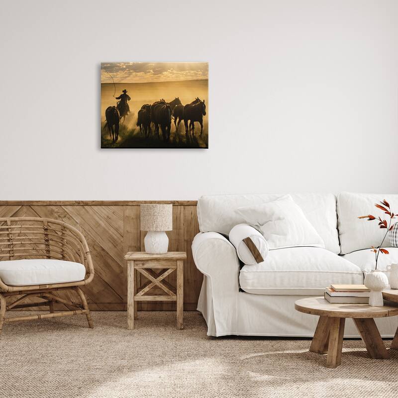 Stupell Cowboy & Horses at Sunset Canvas Wall Art Design by PBurchettePhoto