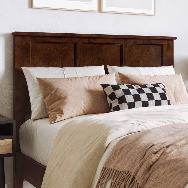 Solid Wood Low Profile Platform Bed with USB Ports - Walnut Finish, Full Size Bed Frame