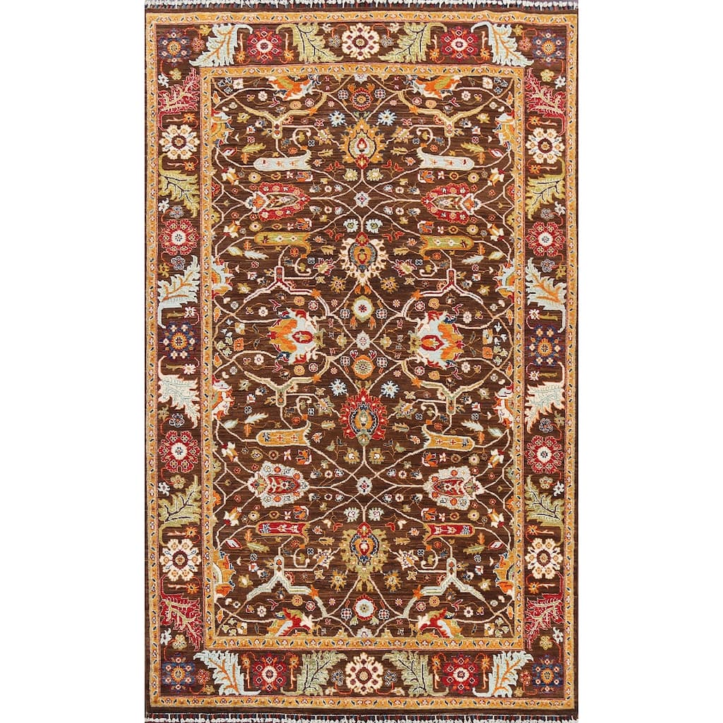 Vegetable Dye Floral Ziegler Wool Area Rug Handmade Oriental Carpet - 6'5" x 9'7"
