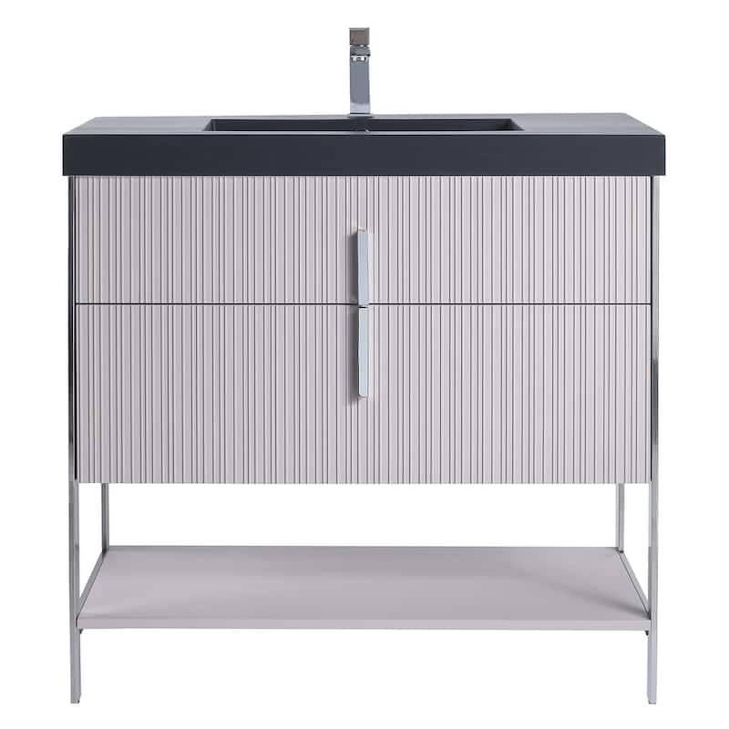 Fine Fixtures Serenity Modern Bathroom Vanity with Black Gel Acrylic Top