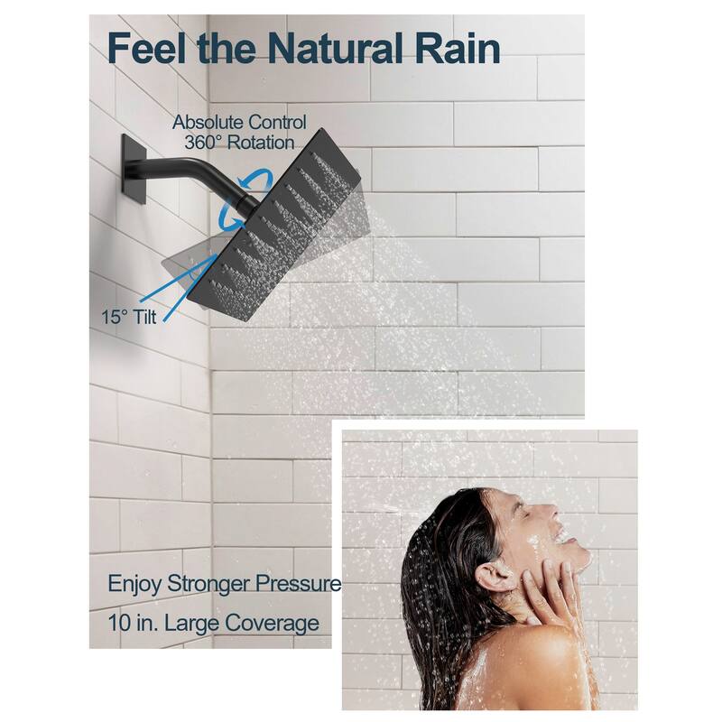 GRANDJOY Shower Faucet Set 10" Wall Mounted Shower Head with 6 Body Jets and Handheld Shower