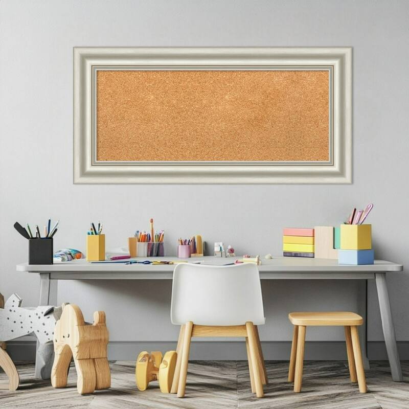 Sophia Silver Framed Cork Board - Bulletin Board, Organization Board, Pin Board