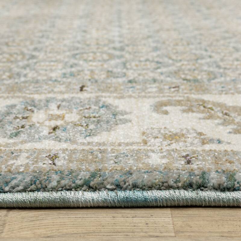 Style Haven Adalynn Bordered Floral Medallions Blue/ Ivory Area Rug