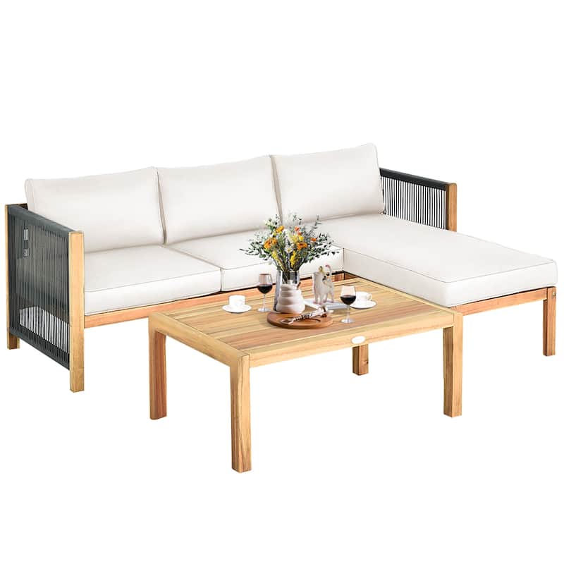Costway 3PCS Patio Acacia Wood Sofa Furniture Set Thick Cushion - See Details