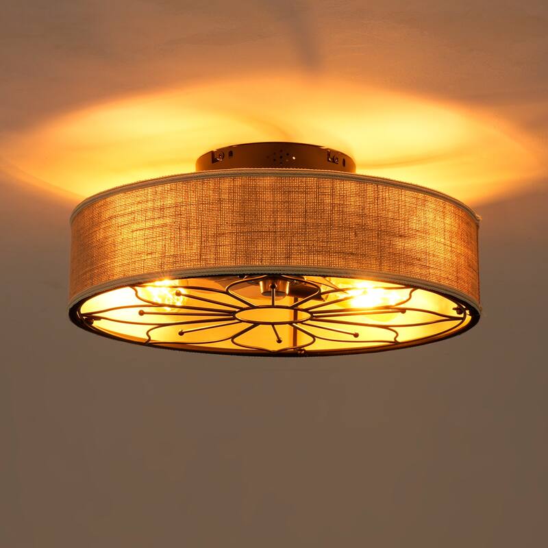 20" Lotus Design Fabric Farmhouse Bladeless Ceiling fan With Remote Control For Living room, Bedroom,Kitchen