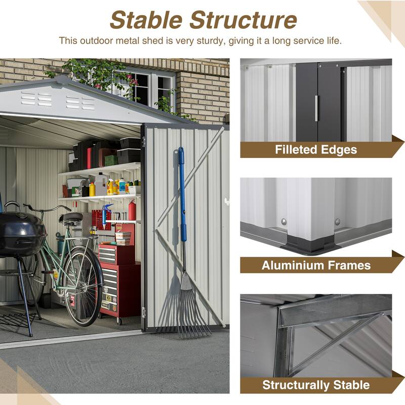 GDFStudio - Eleanor Spacious Outdoor All-Weather Metal Storage Shed with Secure Double Doors - 8 x 6 ft