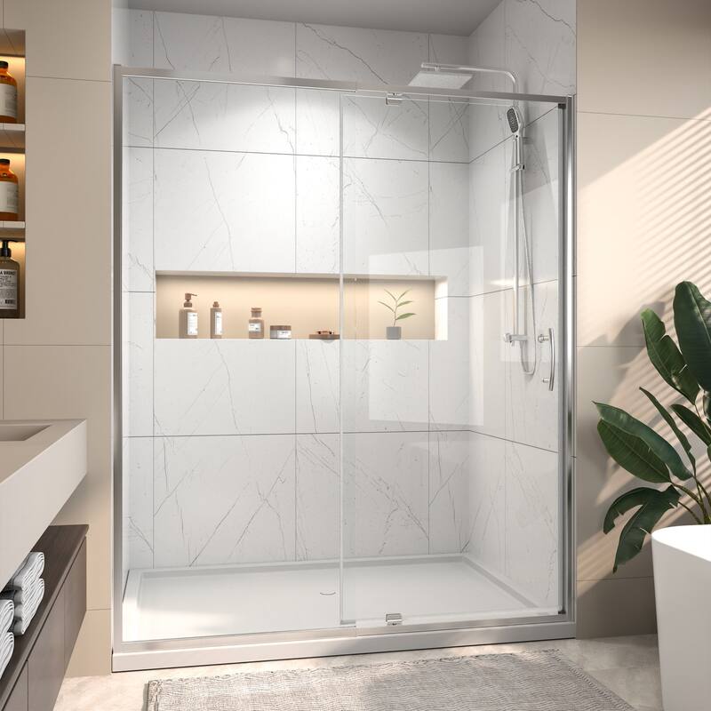 60"x71" Single Pivot Swing Shower Doors in Nickel/Black/Chrome Frameless Enclosure Tub Doors with Clear Tempered Glass