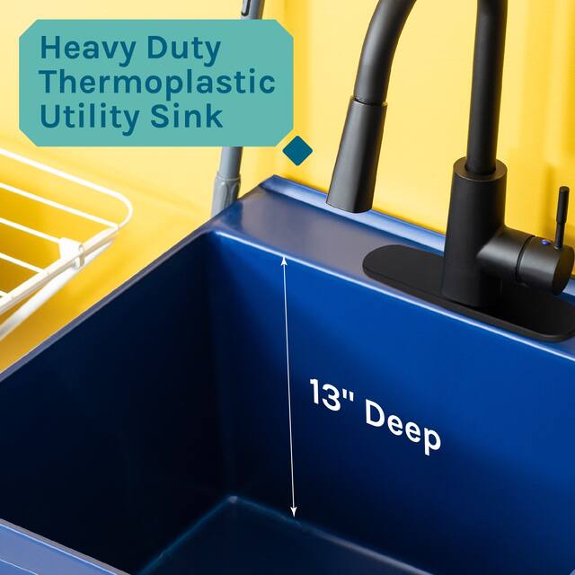 TEHILA Utility Sink Laundry Tub with Black High Arc Faucet and Soap Dispenser