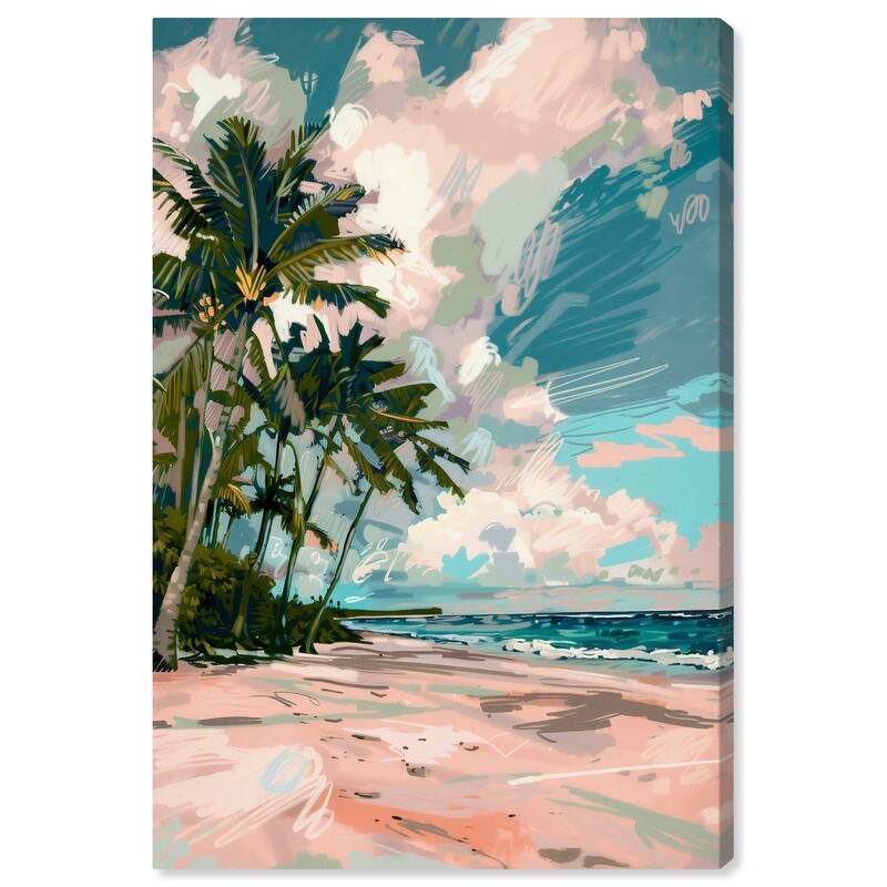 Art Remedy Palms Under The Sun Gallery Wrapped Colorful Coastal 1 Piece Canvas Wall Art - 30 x 45