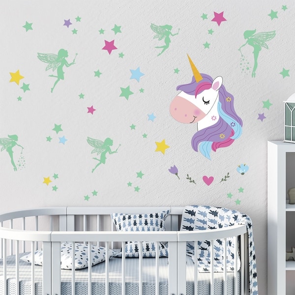 slide 2 of 9, Walplus Magical Unicorn Glow In The Dark Fairies Nursery Wall Sticker