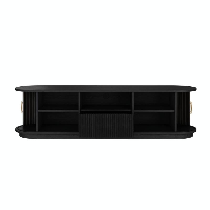 Vintage Rustic TV Stand for TVs up to 75", Sliding Slatted Wood Doors