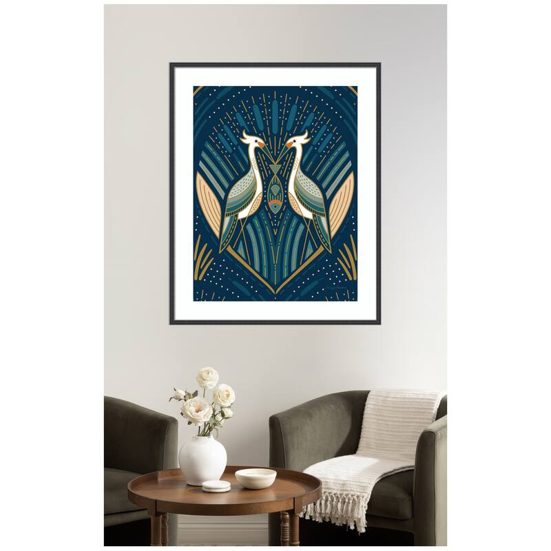 Kate and Laurel Framed Art Art Deco Herons Blue by Carey Copeland