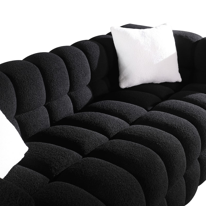 Modern Marshmallow Sofa, Boucle Upholstered Sofa, 3-seater Soft Armrest Sofa with 2 Pillows for Living Room, Apartment, Bedroom