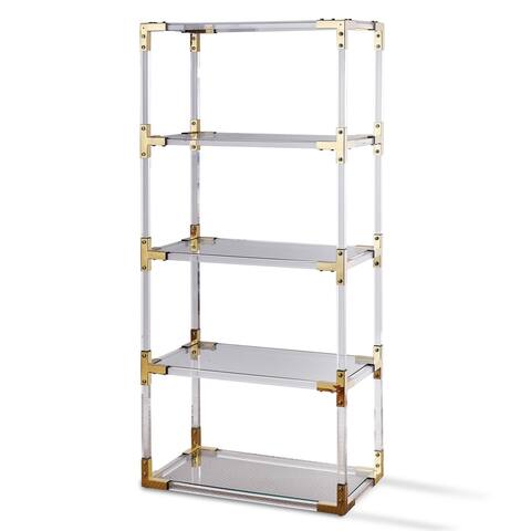Harp & Finial - Rani Bookcase - Acrylic And Clear Glass With Brass Finish On Metal